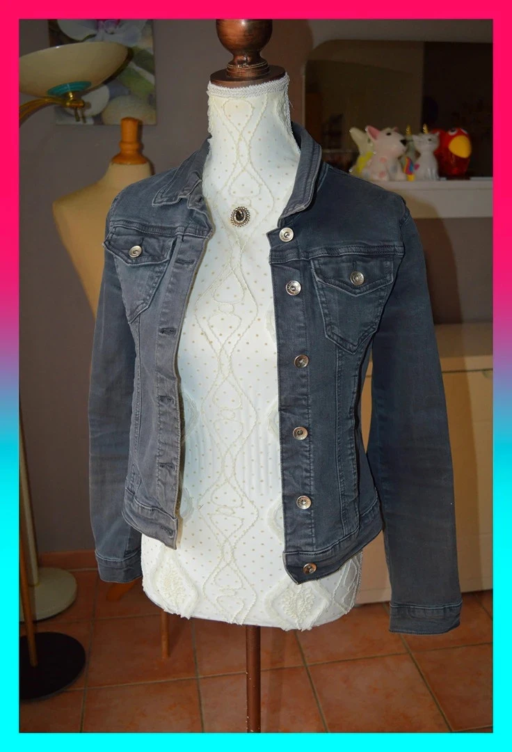 Veste en jean Please – S – Gris – coupe cintrée stretch